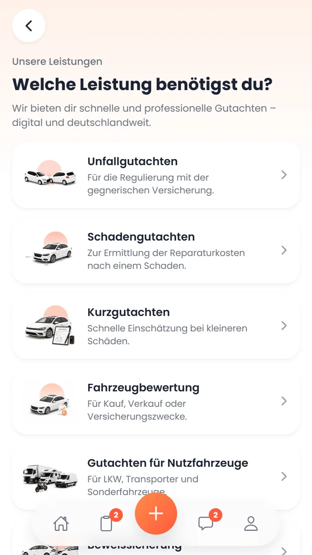 carproof App: Leistung auswählen