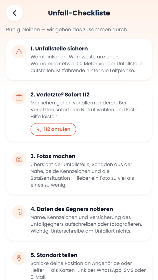 carproof App: Checkliste für den Unfall