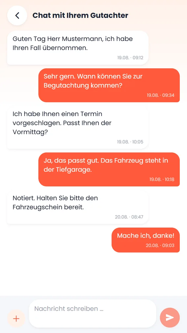 carproof App: Chat mit dem Gutachter