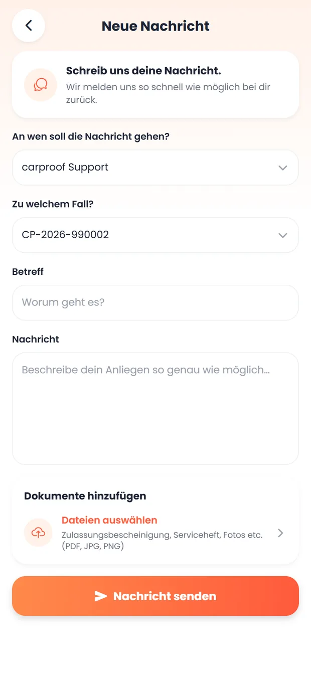 carproof App: Neue Nachricht schreiben
