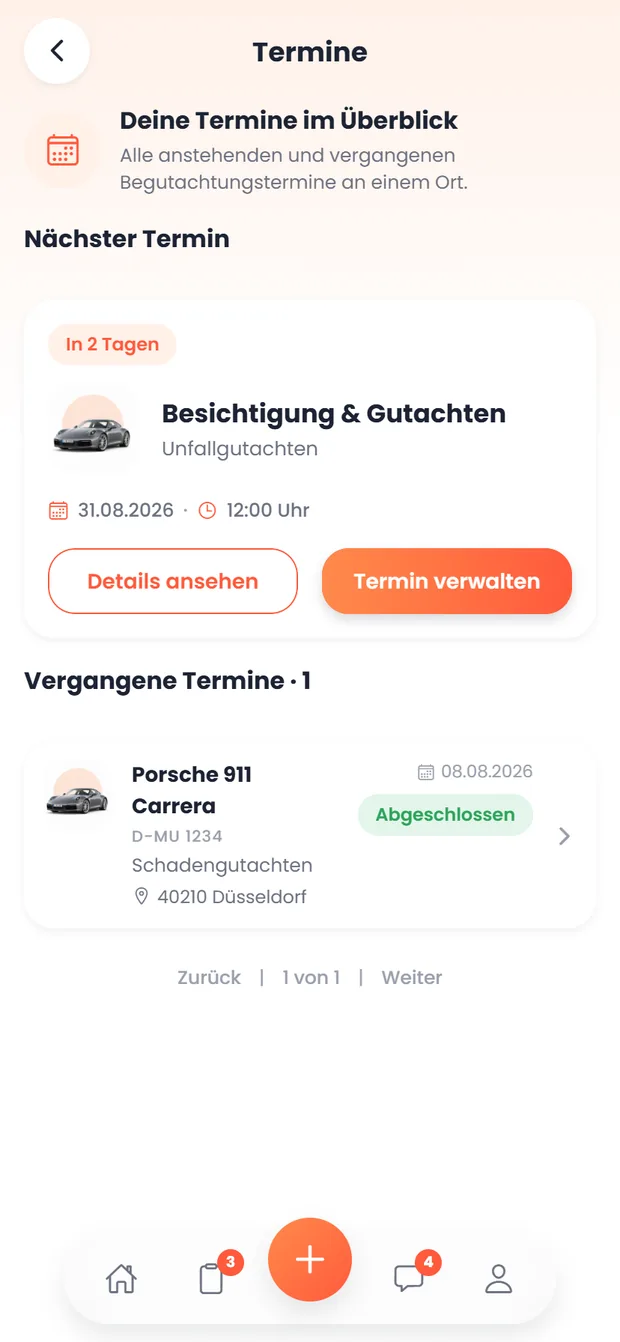 carproof App: Übersicht der Termine