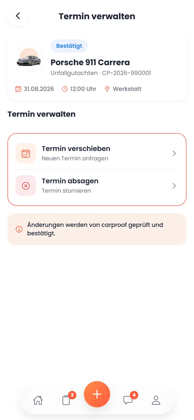 carproof App: Termin verwalten