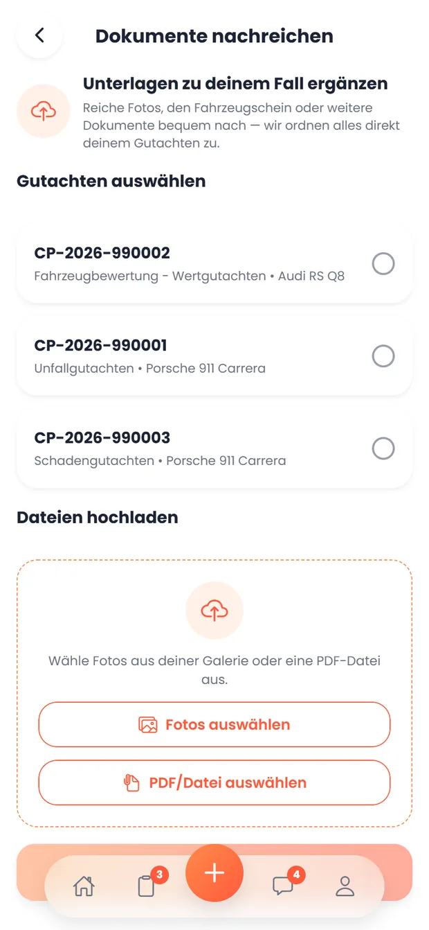 carproof App: Unterlagen nachreichen